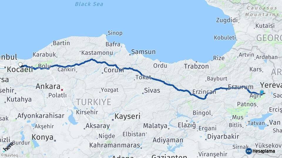 Ağrı Hendek Sakarya Arası Kaç Km - Yol Haritası