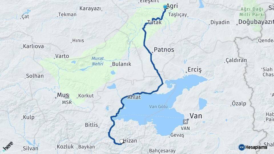 Ağrı Hizan Bitlis Arası Kaç Km - Yol Haritası