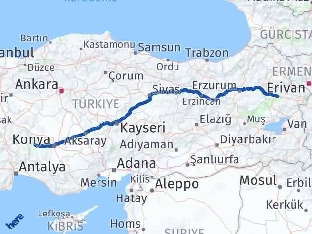 Ağrı Hüyük Konya Arası Kaç Km - Yol Haritası