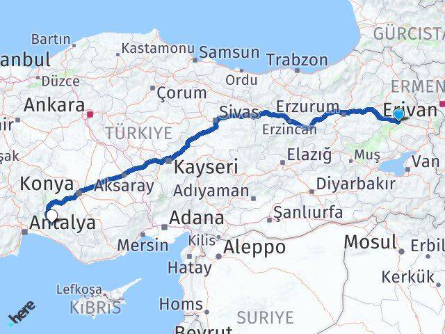 Ağrı İbradı Antalya Arası Kaç Km - Yol Haritası