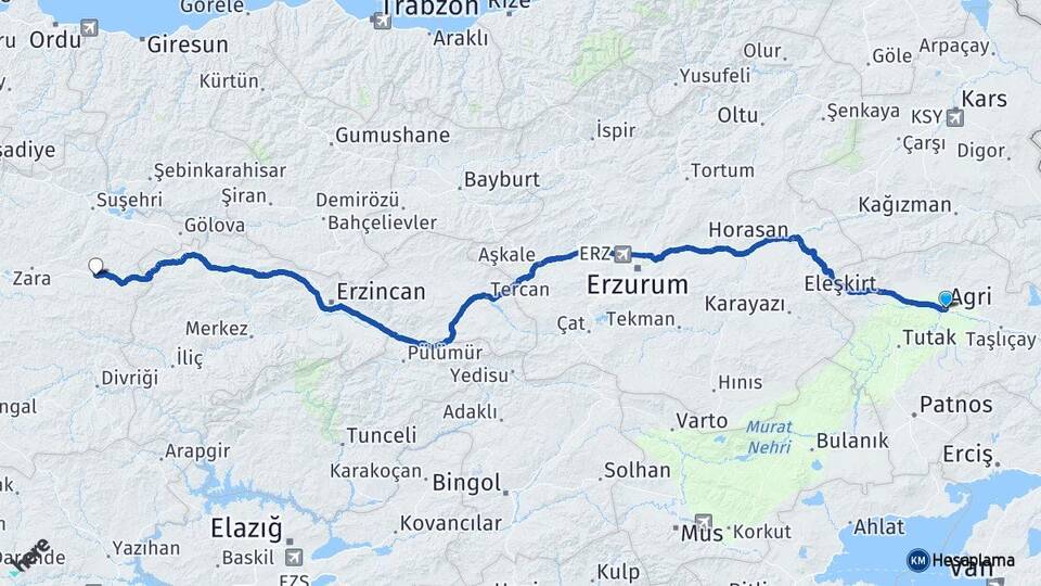 Ağrı İmranlı Sivas Arası Kaç Km - Yol Haritası