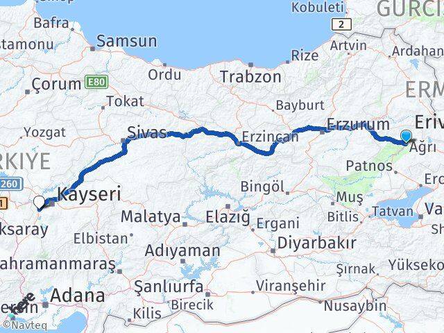 Ağrı İncesu Kayseri Arası Kaç Km - Yol Haritası
