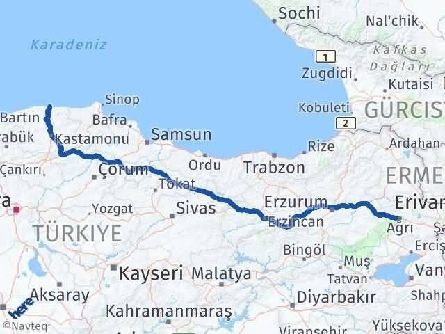 Ağrı İnebolu Arası Kaç Km - Yol Tarifi