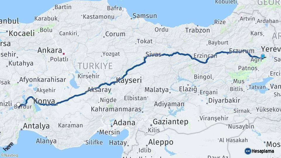 Ağrı Isparta Arası Kaç Km - Yol Haritası