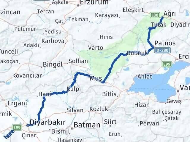 Ağrı Kayapınar Diyarbakır Arası Kaç Km - Yol Haritası