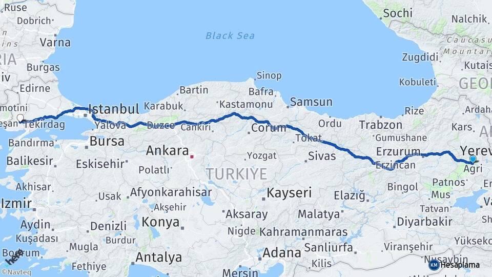Ağrı Keşan Edirne Arası Kaç Km - Yol Haritası