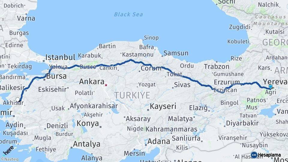 Ağrı Kınık İzmir Arası Kaç Km - Yol Haritası