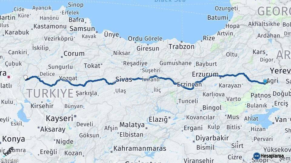 Ağrı Kırıkkale Arası Kaç Km - Yol Haritası