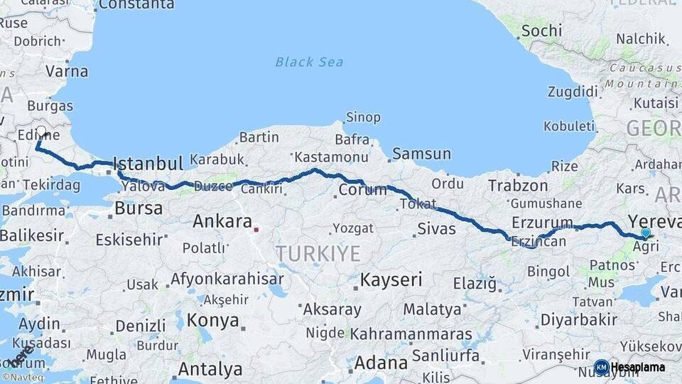 Ağrı Kırklareli Arası Kaç Km - Yol Haritası