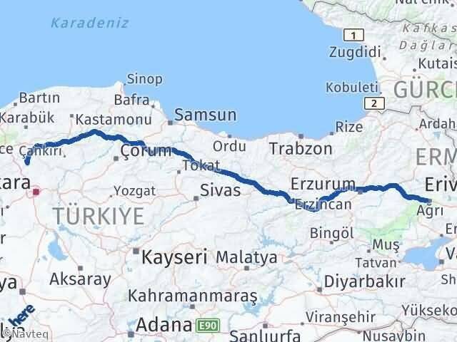Ağrı Kızılcahamam Ankara Arası Kaç Km - Yol Haritası