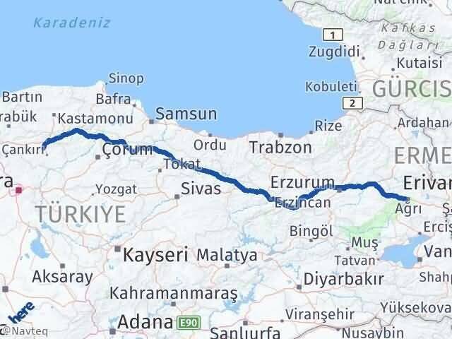 Ağrı Korgun Çankırı Arası Kaç Km - Yol Haritası