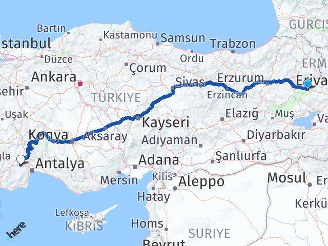 Ağrı Korkuteli Antalya Arası Kaç Km - Yol Haritası