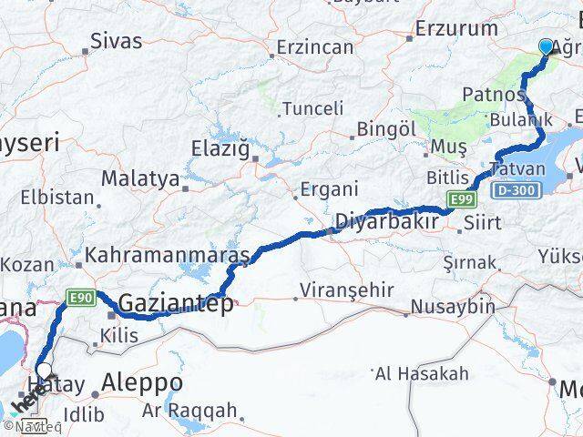 Ağrı Kumlu Hatay Arası Kaç Km - Yol Haritası