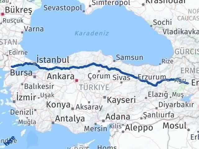 Ağrı Malkara Tekirdağ Arası Kaç Km - Yol Haritası