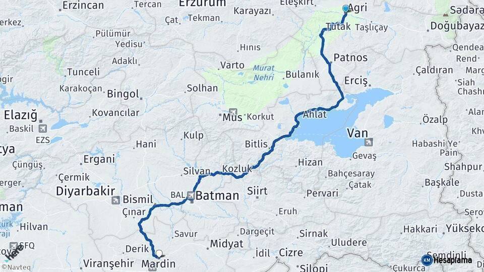 Ağrı Mardin Arası Kaç Km - Yol Haritası