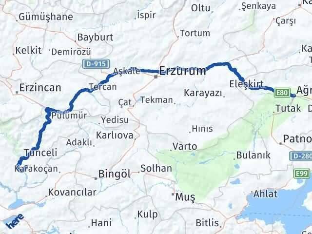 Ağrı Mazgirt Tunceli Arası Kaç Km - Yol Haritası