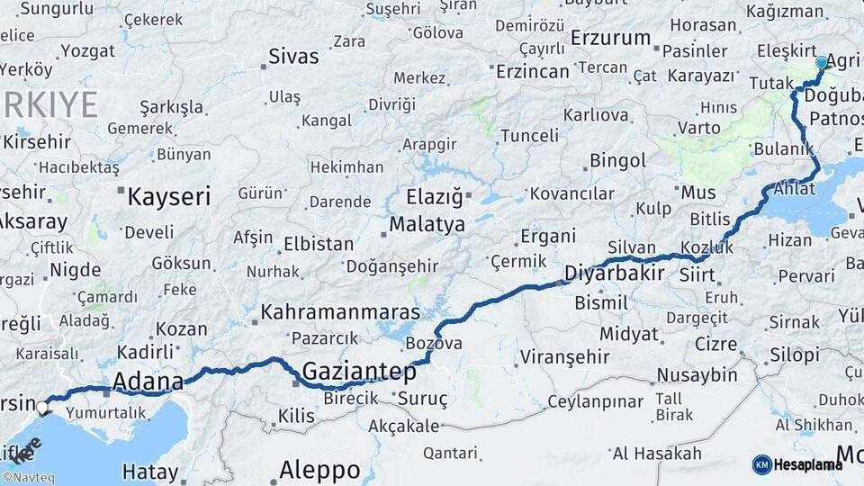 Ağrı Mersin Arası Kaç Km - Yol Haritası