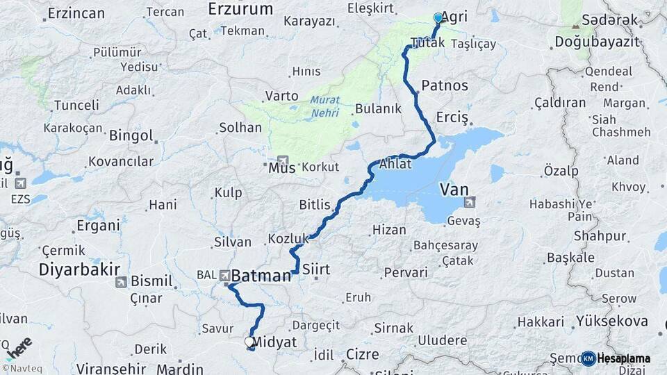 Ağrı Midyat Mardin Arası Kaç Km - Yol Haritası