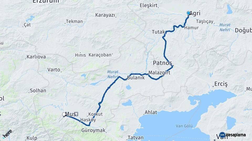 Ağrı Muş Arası Kaç Km - Yol Haritası