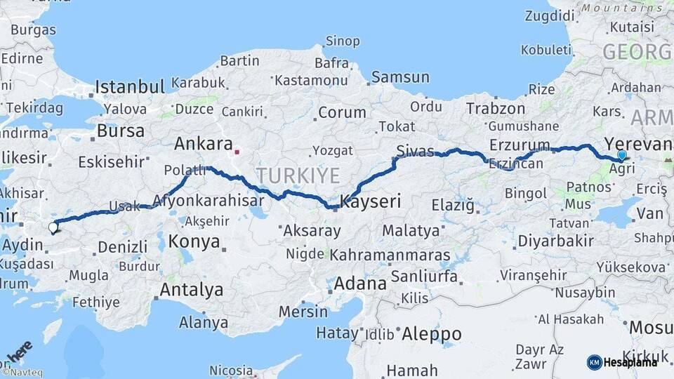 Ağrı Ödemiş İzmir Arası Kaç Km - Yol Haritası