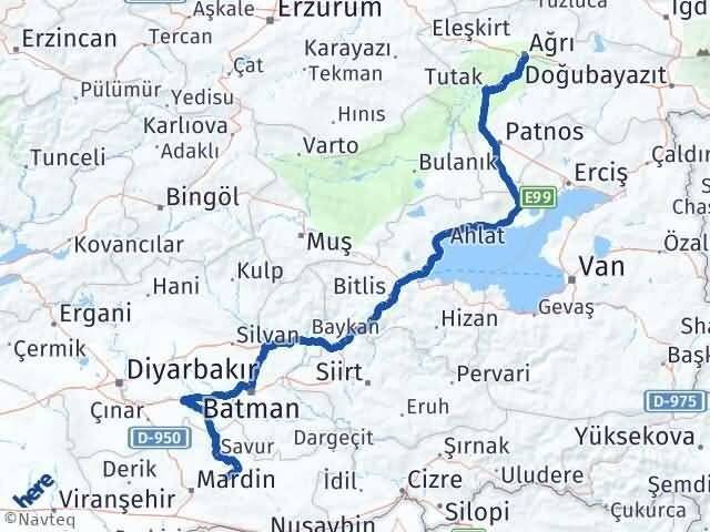 Ağrı Ömerli Mardin Arası Kaç Km - Yol Haritası