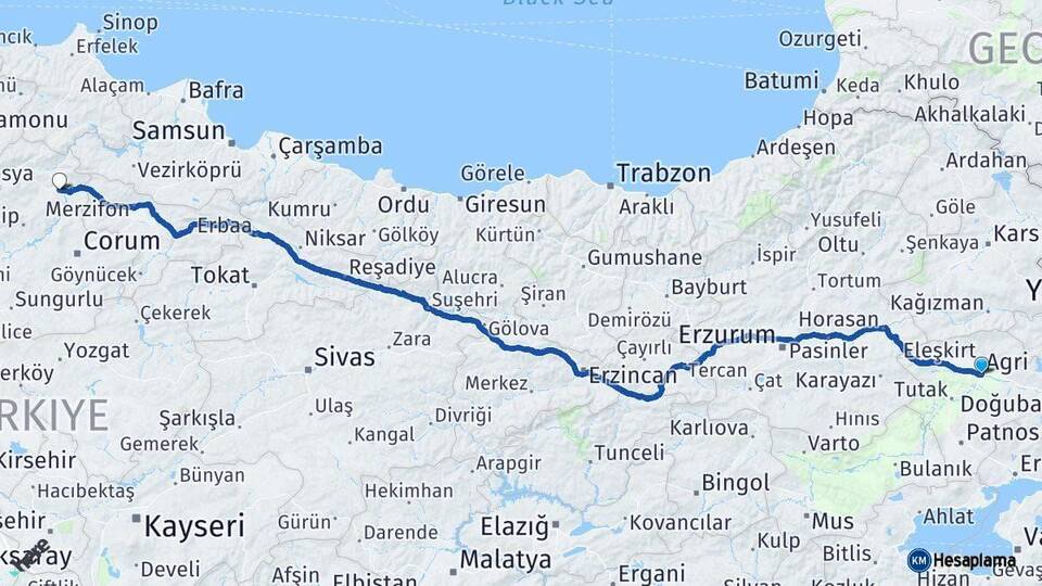 Ağrı Osmancık Çorum Arası Kaç Km - Yol Haritası
