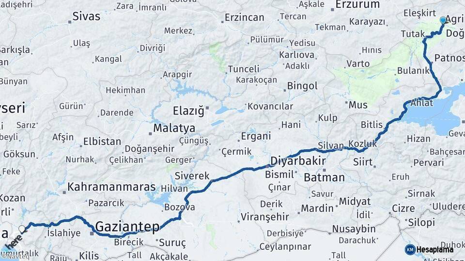 Ağrı Osmaniye Arası Kaç Km - Yol Haritası