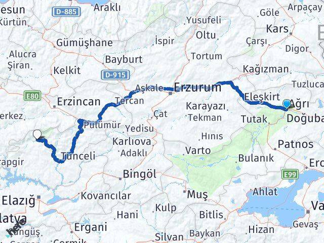 Ağrı Ovacık Tunceli Arası Kaç Km - Yol Haritası