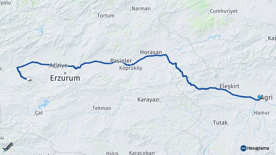 Ağrı Palandöken Erzurum Arası Kaç Km - Yol Haritası