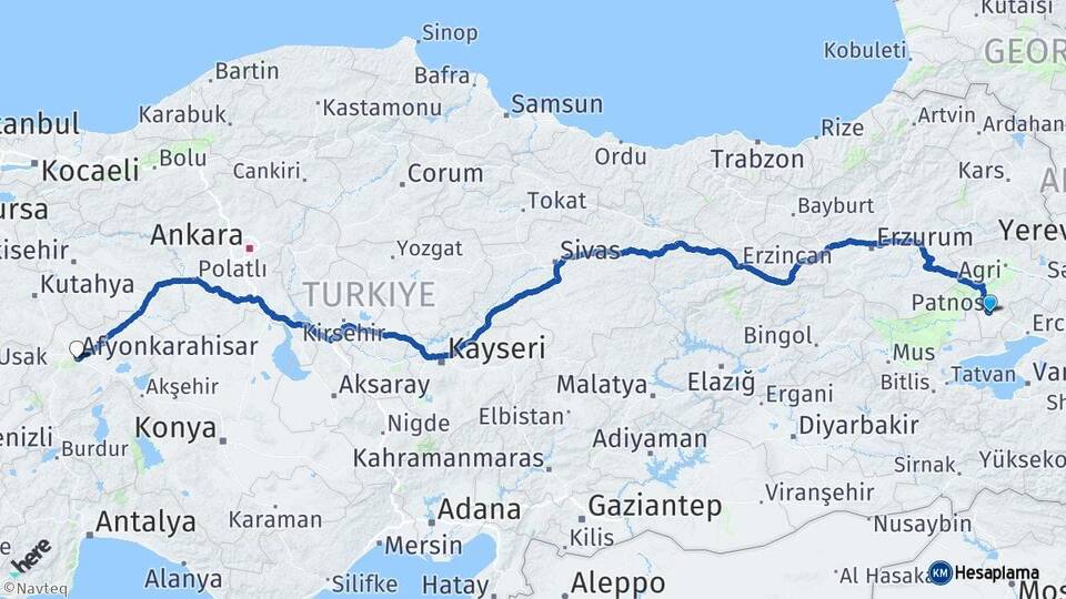 Ağrı Patnos Afyonkarahisar Arası Kaç Km - Yol Haritası