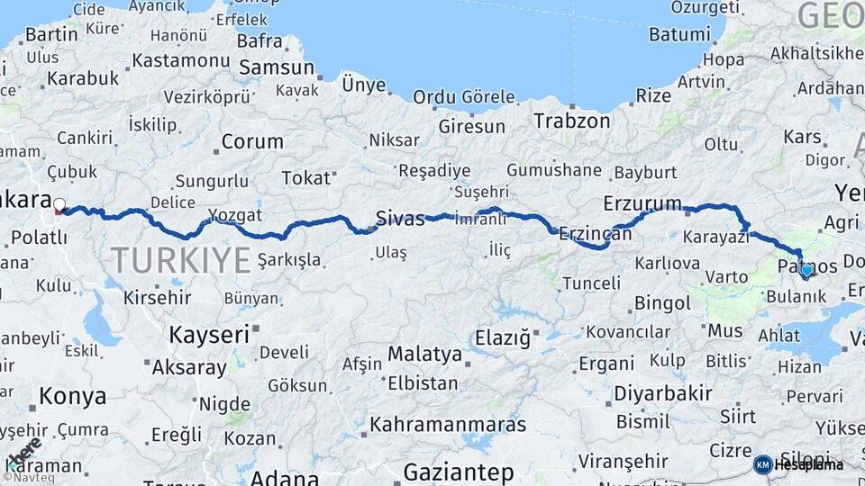 Ağrı Patnos Ankara Arası Kaç Km - Yol Haritası