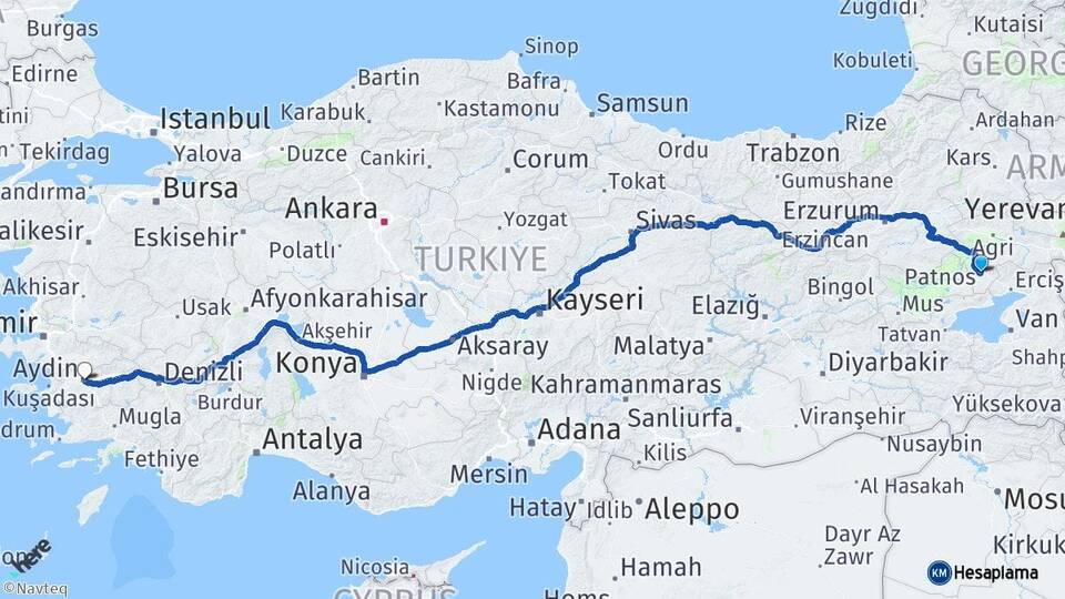Ağrı Patnos Aydın Arası Kaç Km - Yol Haritası