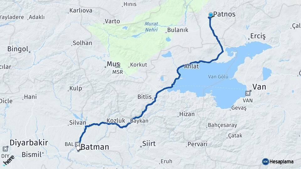 Ağrı Patnos Batman Arası Kaç Km - Yol Haritası