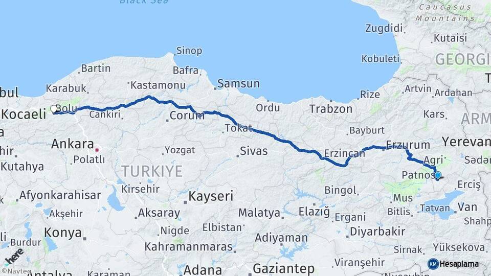 Ağrı Patnos Bolu Arası Kaç Km - Yol Haritası