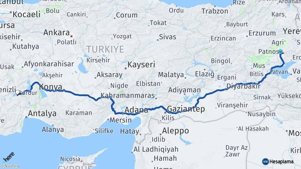Ağrı Patnos Burdur Arası Kaç Km - Yol Haritası