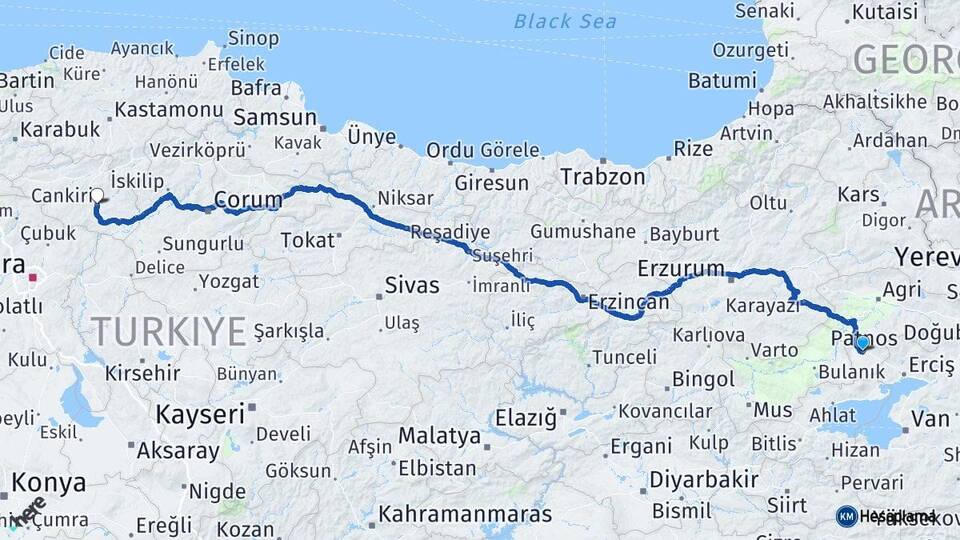 Ağrı Patnos Çankırı Arası Kaç Km - Yol Haritası