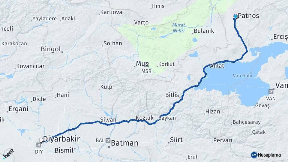 Ağrı Patnos Diyarbakır Arası Kaç Km - Yol Haritası