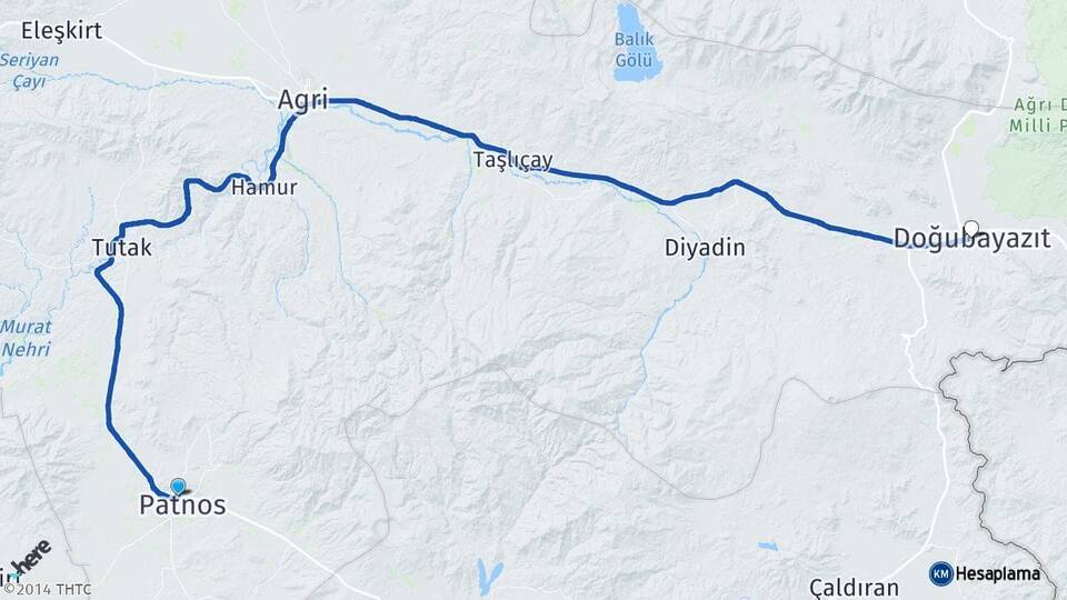 Ağrı Patnos Doğubayazıt Arası Kaç Km - Yol Haritası