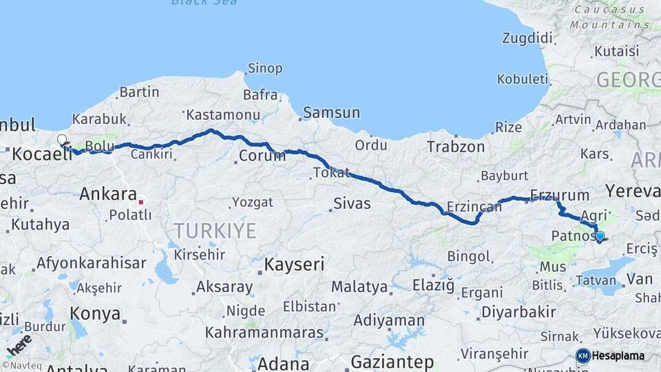 Ağrı Patnos Düzce Arası Kaç Km - Yol Haritası