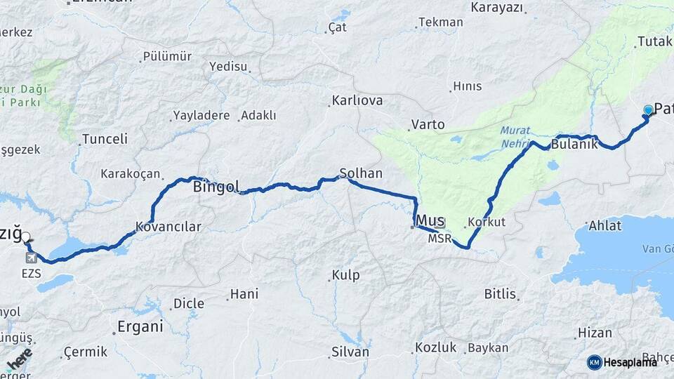 Ağrı Patnos Elazığ Arası Kaç Km - Yol Haritası