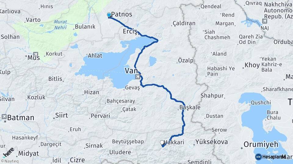 Ağrı Patnos Hakkari Arası Kaç Km - Yol Haritası