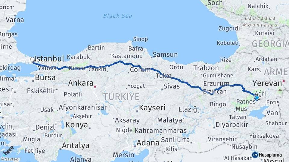 Ağrı Patnos İstanbul Arası Kaç Km - Yol Haritası