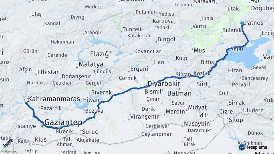 Ağrı Patnos Kahramanmaraş Arası Kaç Km - Yol Haritası