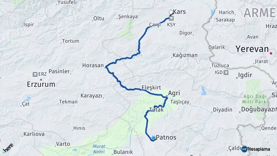 Ağrı Patnos Kars Arası Kaç Km - Yol Haritası