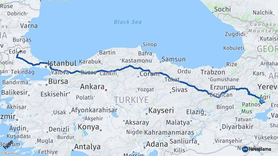 Ağrı Patnos Kırklareli Arası Kaç Km - Yol Haritası