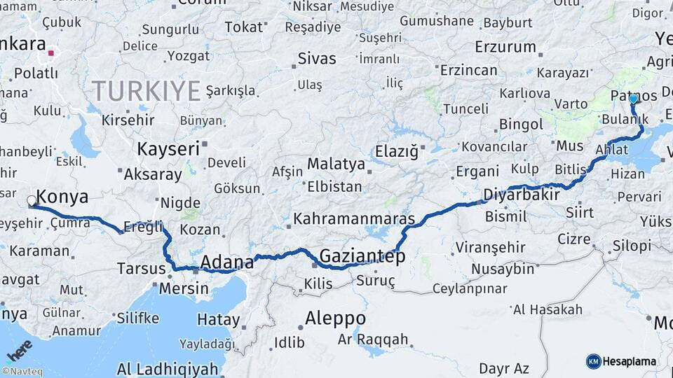 Ağrı Patnos Konya Arası Kaç Km - Yol Haritası