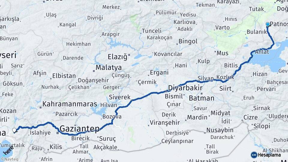 Ağrı Patnos Osmaniye Arası Kaç Km - Yol Haritası