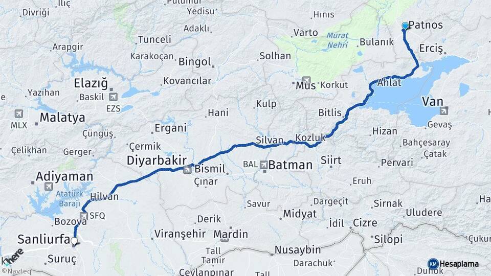 Ağrı Patnos Şanlıurfa Arası Kaç Km - Yol Haritası