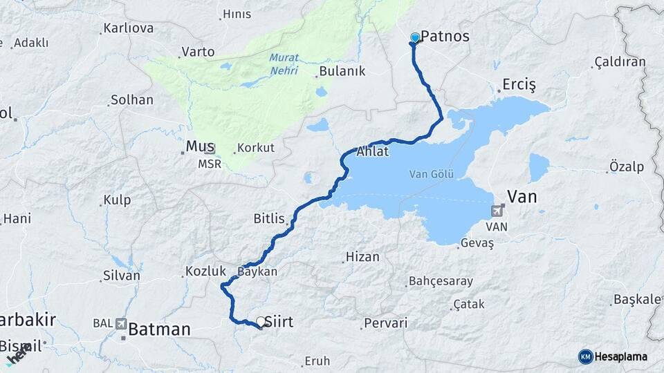 Ağrı Patnos Siirt Arası Kaç Km - Yol Haritası