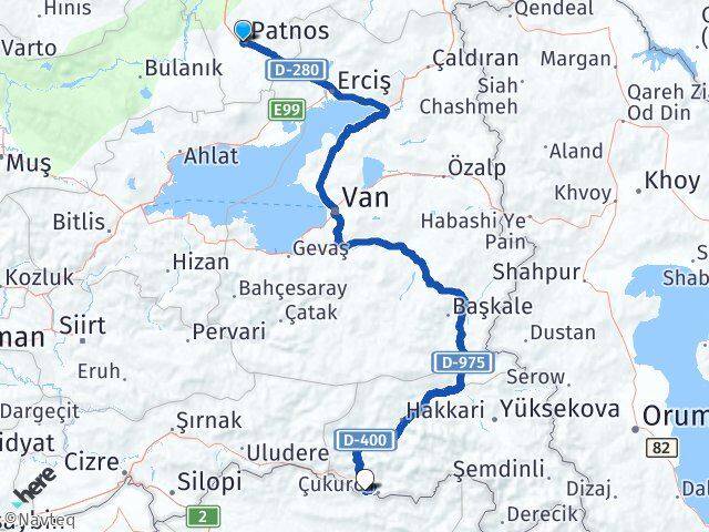 Ağrı Patnos Üzümlü Çukurca Hakkari Arası Kaç Km - Yol Haritası